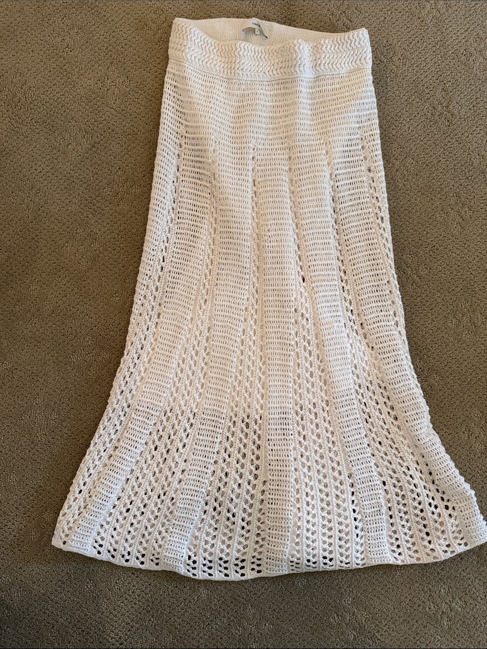 Vince White Crochet Knit Flared Midi Skirt